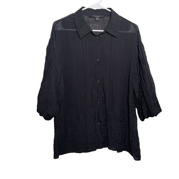 Marc Jacobs Women's Medium Black Button Up Puff Sleeve Collared Sheer Top - Picture 1 of 10